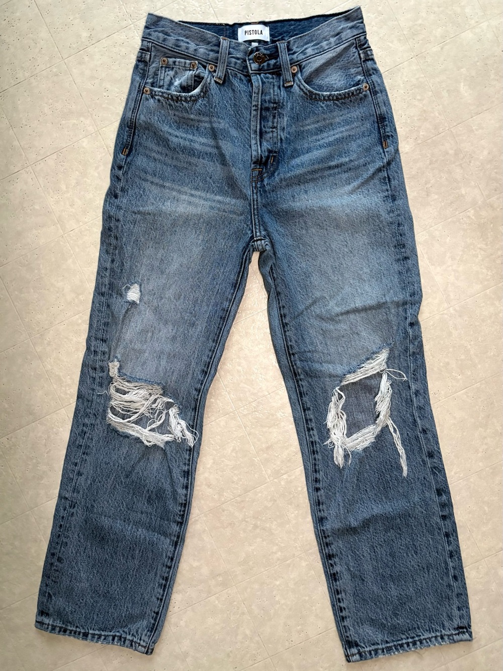 Pistola Parker Relaxed Straight Jeans Distressed Medium Wash Womens 24